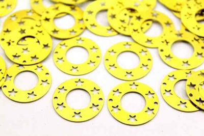 20 mm YILDIZ DESENLİ YUVARLAK İKİ DELİK PUL, HAM PİRİNÇ #152H - 3
