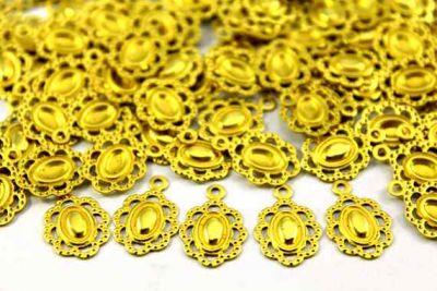 15x10 mm DESENLİ OVAL TEK DELİKLİ PUL, HAM PİRİNÇ #457H - 2