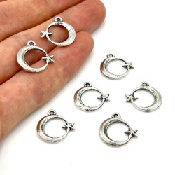 16x16 mm SALLANTI UÇ, AYYILDIZ DESENLİ, ZAMAK DÖKÜM, BOYALI GÜMÜŞ KAPLAMA - ERTÜRK