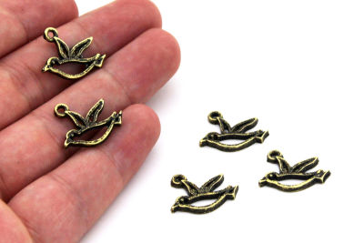 16x20 mm KUŞ DESENLİ SALLANTI ZAMAK DÖKÜM, ANTİK SARI RENK - 2