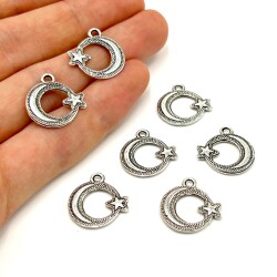 18 mm SALLANTI UÇ, AY YILDIZ DESENLİ, ZAMAK DÖKÜM, BOYALI GÜMÜŞ KAPLAMA - ERTÜRK