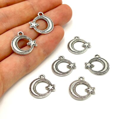 18 mm SALLANTI UÇ, AY YILDIZ DESENLİ, ZAMAK DÖKÜM, BOYALI GÜMÜŞ KAPLAMA - 1