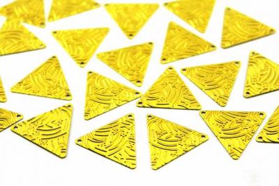 22x25 mm ÜÇGEN DESENLİ İKİ DELİKLİ PUL, HAM PİRİNÇ #887H-İKİ-DELİK - 2