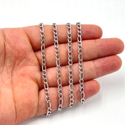 1x3.8 mm ÇELİK ZİNCİR, 3N1 ZİNCİR, GÜMÜŞ RENK, 1. KALİTE KARARMAZ - 1