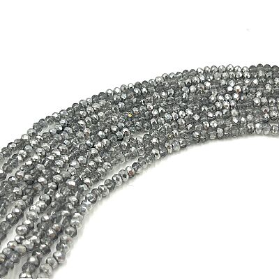 2 mm KRİSTAL CAM BONCUK YASSI, MAT - ŞEFFAF JANJANLI KOYU GRİ RENK #KRS216 - 1