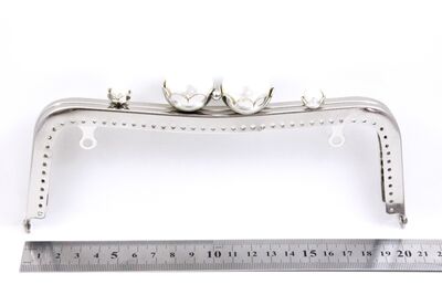 20 CM ÇANTA VE CÜZDAN KULPU, NİKEL RENK, BEYAZ İNCİLİ, KOD-37N - 2