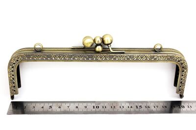 20 CM İKİ BÖLMELİ ÇANTA KULPU, ANTİK SARI RENK, KOD-28AS - 3