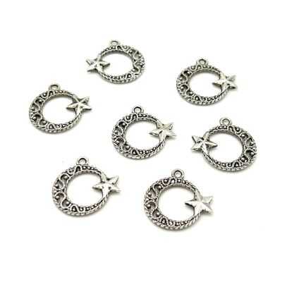 20 mm SALLANTI UÇ, AY YILDIZ DESENLİ, ZAMAK DÖKÜM, BOYALI GÜMÜŞ KAPLAMA - 2