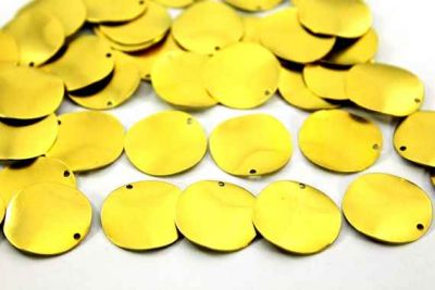 20 mm YUVARLAK DALGALI YAN DELİK PUL, HAM PİRİNÇ #63H-YAMUK-YAN-DELİK - 3