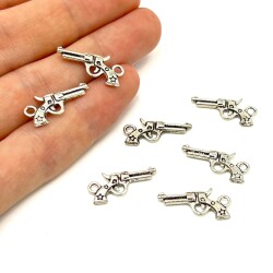 21 mm SALLANTI UÇ, SİLAH DESENLİ, ZAMAK DÖKÜM, BOYALI GÜMÜŞ KAPLAMA - ERTÜRK