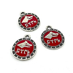 21x26 mm SALLANTI UÇ, GÖKTÜRKÇE TÜRK YAZILI ZAMAK DÖKÜM UÇ, BOYALI GÜMÜŞ KAPLAMA, KIRMIZI MİNELİ - 2