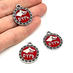 21x26 mm SALLANTI UÇ, GÖKTÜRKÇE TÜRK YAZILI ZAMAK DÖKÜM UÇ, BOYALI GÜMÜŞ KAPLAMA, KIRMIZI MİNELİ - ERTÜRK
