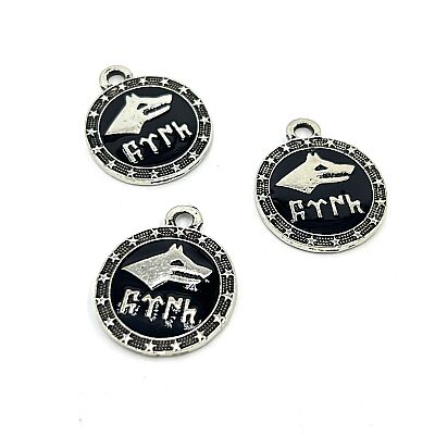 21x26 mm SALLANTI UÇ, GÖKTÜRKÇE TÜRK YAZILI ZAMAK DÖKÜM UÇ, BOYALI GÜMÜŞ KAPLAMA, SİYAH MİNELİ - 2