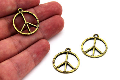22 mm BARIŞ İŞARETİ DESENLİ SALLANTI ZAMAK DÖKÜM, ANTİK SARI RENK - 2