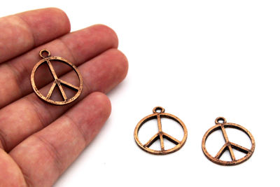 22 mm BARIŞ İŞARETİ DESENLİ SALLANTI ZAMAK DÖKÜM, BAKIR RENK - 2