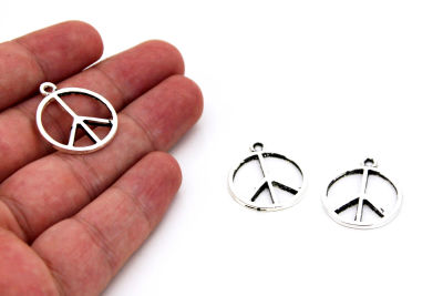 22 mm BARIŞ İŞARETİ DESENLİ SALLANTI ZAMAK DÖKÜM, BOYALI GÜMÜŞ RENK - 2