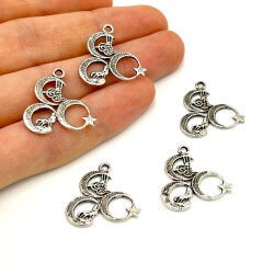 22 mm SALLANTI UÇ, ÜÇ HİLAL DESENLİ, ZAMAK DÖKÜM, BOYALI GÜMÜŞ KAPLAMA - ERTÜRK