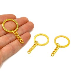 25 mm EZME ZİNCİRLİ ANAHTARLIK HALKASI, SARI KAPLAMA - ERTÜRK