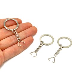 25 mm EZME ZİNCİRLİ ANAHTARLIK HALKASI VE ÜÇGEN(1.2 mm) TAKIM HALİNDE, NİKEL KAPLAMA - ERTÜRK