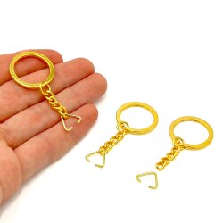 25 mm EZME ZİNCİRLİ ANAHTARLIK HALKASI VE ÜÇGEN(1.2 mm) TAKIM HALİNDE, SARI KAPLAMA - ERTÜRK