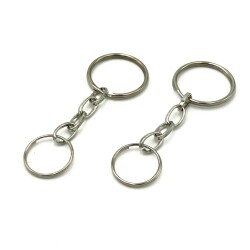 25 mm ZİNCİRLİ ANAHTARLIK HALKASI, 18 MM ÇİFT TURLU HALKA UÇ, NİKEL KAPLAMA - ERTÜRK