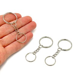 25 mm ZİNCİRLİ ANAHTARLIK HALKASI, 18 MM ÇİFT TURLU HALKA UÇ, NİKEL KAPLAMA - 2