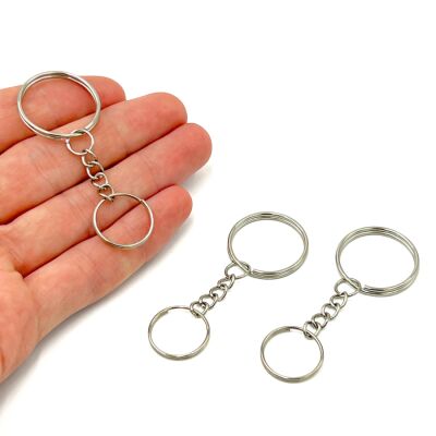 25 mm ZİNCİRLİ ANAHTARLIK HALKASI, 18 MM ÇİFT TURLU HALKA UÇ, NİKEL KAPLAMA - 2