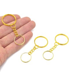 25 mm ZİNCİRLİ ANAHTARLIK HALKASI, 18 MM ÇİFT TURLU HALKA UÇ, SARI KAPLAMA - ERTÜRK