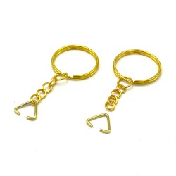 25 mm ZİNCİRLİ ANAHTARLIK HALKASI VE ÜÇGEN(1.2 mm) TAKIM HALİNDE SARI KAPLAMA - 2