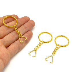 25 mm ZİNCİRLİ ANAHTARLIK HALKASI VE ÜÇGEN(1.5 mm) TAKIM HALİNDE SARI KAPLAMA - ERTÜRK