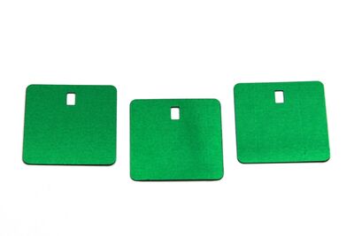 27.5x27.5 mm KARE MODEL PLASTİK PUL PAYET, PANO PULU, 2.6x4.3 mm DİKDÖRTGEN DELİK, KOYU YEŞİL RENK - 2
