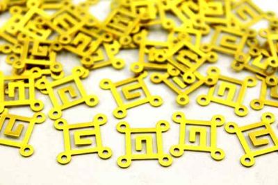 14x14 mm DESENLİ KARE DÖRT DELİKLİ PUL, HAM PİRİNÇ #446H - 2