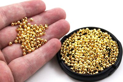 3 mm, ÇİZGİLİ DORİKA DESEN METAL BONCUK, DEMİR MİSKET, SARI KAPLAMA - 2