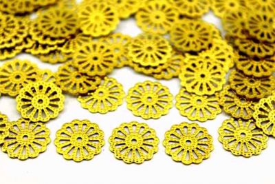 13 mm DESENLİ YUVARLAK ORTADAN DELİKLİ PUL, HAM PİRİNÇ #604H - 2