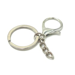 32 mm EZME ANAHTARLIK HALKASI VE 22x35 mm KANCA ve ZİNCİR ANAHTARLIK SETİ, NİKEL KAPLAMA - ERTÜRK