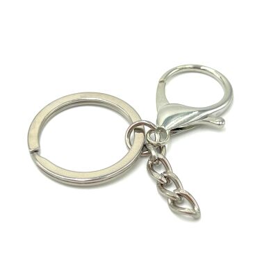 32 mm EZME ANAHTARLIK HALKASI VE 22x35 mm KANCA ve ZİNCİR ANAHTARLIK SETİ, NİKEL KAPLAMA - 1