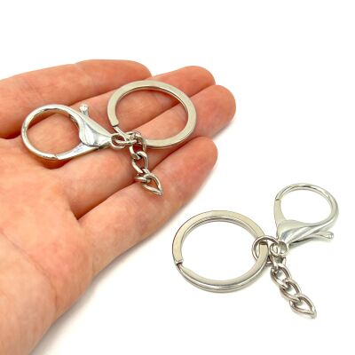 32 mm EZME ANAHTARLIK HALKASI VE 22x35 mm KANCA ve ZİNCİR ANAHTARLIK SETİ, NİKEL KAPLAMA - 2