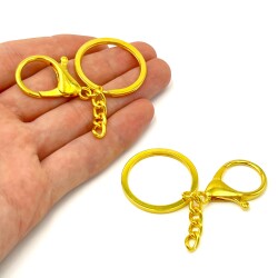 32 mm EZME ANAHTARLIK HALKASI VE 22x35 mm KANCA ve ZİNCİR ANAHTARLIK SETİ, SARI KAPLAMA - 2