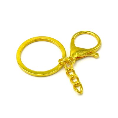 32 mm EZME ANAHTARLIK HALKASI VE 22x35 mm KANCA ve ZİNCİR ANAHTARLIK SETİ, SARI KAPLAMA - 1