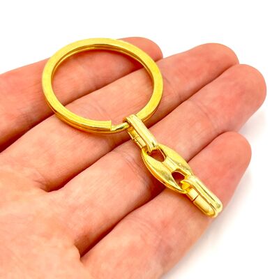 32 mm EZME ANAHTARLIK HALKASI VE ANAHTARLIK APARATI YASSI HALKA, ANAHTARLIK SETİ, SARI KAPLAMA - 1