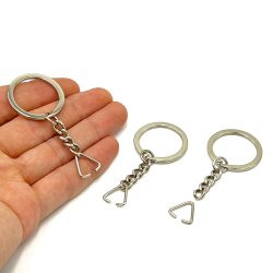 32 mm EZME ZİNCİRLİ ANAHTARLIK HALKASI VE ÜÇGEN(1.5 mm) TAKIM HALİNDE, NİKEL KAPLAMA - ERTÜRK