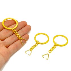 32 mm EZME ZİNCİRLİ ANAHTARLIK HALKASI VE ÜÇGEN(1.5 mm) TAKIM HALİNDE, SARI KAPLAMA - ERTÜRK