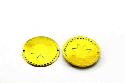 32 mm YUVARLAK İKİ DELİKLİ BOMBELİ PUL, HAM PİRİNÇ #513H - 2