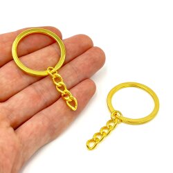32 mm ZİNCİRLİ ANAHTARLIK HALKASI, SARI KAPLAMA - ERTÜRK