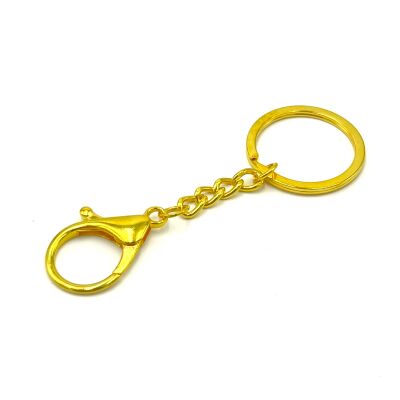 32 mm ZİNCİRLİ ANAHTARLIK HALKASI VE 22x35 KANCA, ANAHTARLIK SETİ SARI KAPLAMA - 1