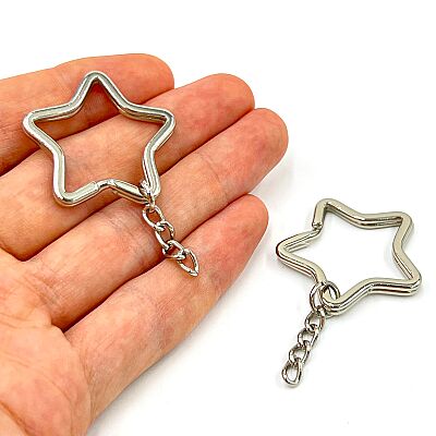32x34 mm ZİNCİRLİ YILDIZ ANAHTARLIK HALKASI, NİKEL KAPLAMA - 1