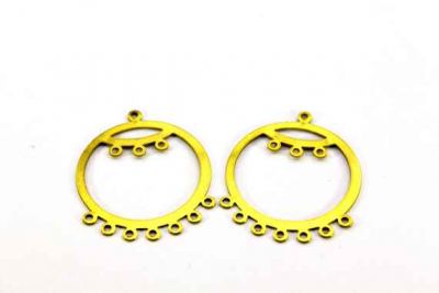 38x31 mm 11 DELİKLİ KÜPE SALLANTI PULU, HAM PİRİNÇ #16H - 2