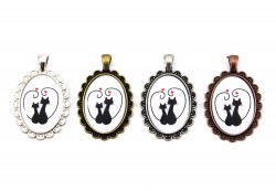 34x43 mm ETAMİN KOLYE UCU, KEDİ DESENLİ - ERTÜRK