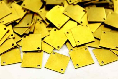 13x13 mm KARE İKİ DELİK PUL, HAM PİRİNÇ #421H - 2