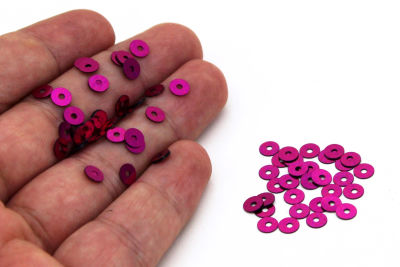5 mm PLASTİK PUL PAYET, NAKIŞ PULU, DÖKME PUL, ORTADAN DELİK, FUŞYA RENK - 3
